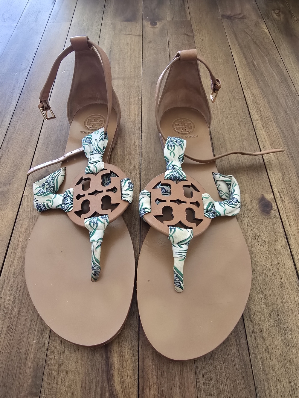 Tory Burch Tan Leather Miller Scarf Sandals 8.5 - Picture 5 of 6